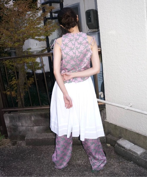 musubore サイドリボンワイドパンツ