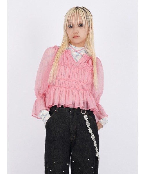 PAMEO POSE - PAMEO POSE ブラウス PAMEO POSE Belted Peplum Blouse （ピンク） -靴＆ファッション