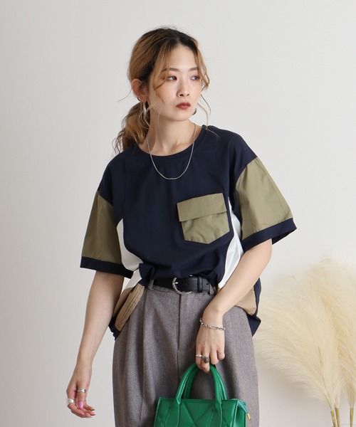 tシャツ A.N.L 異素材切り替え配色プルオーバー レディース