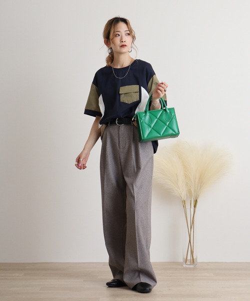 tシャツ A.N.L 異素材切り替え配色プルオーバー レディース