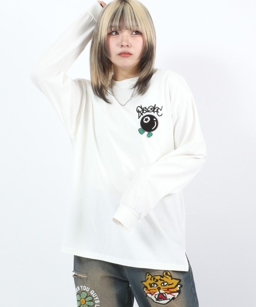 MEDM Tシャツ 綿 刺繍 お花 デザイン カジュアル 男女兼用 tシャツ お花・おばけ・ビリヤード ワンポイントサガラ刺繍 ロン