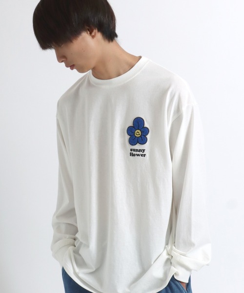 tシャツ お花・おばけ・ビリヤード ワンポイントサガラ刺繍 ロン