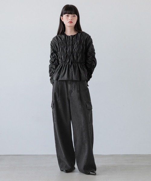 ブラウス シャツ ペプラムシャーリングブラウス 145487 レディース ブラウス シャツ ペプラムシャーリングブラウス 145487