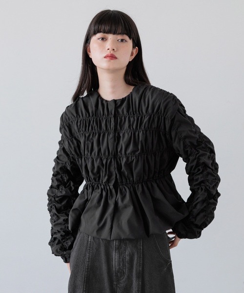 ブラウス シャツ ペプラムシャーリングブラウス 145487 レディース ブラウス シャツ ペプラムシャーリングブラウス 145487