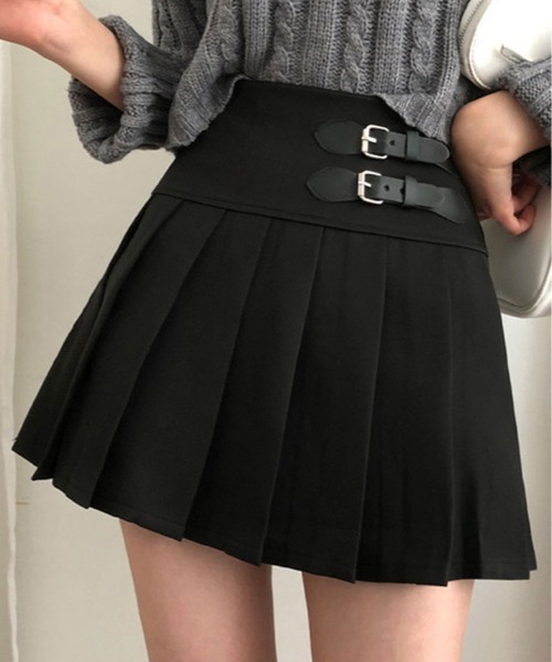 Coyseio 黒のプリーツミニスカート スカート Wベルト プリーツ ミニスカート : ZOZOTOWN Yahoo!店 - 通販