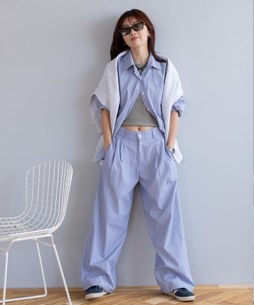 ブラウス シャツ STRIPE COLOR シャツ レディース green label relaxing ブラウス シャツ バイカラー フロント