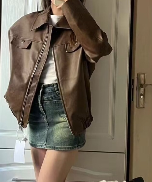roomy ブルゾン アウター フェイクレザーブルゾン レディース