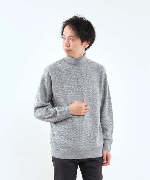 MEN'S MELROSE セーター ニット リンクスヘリンボーンタートルネック