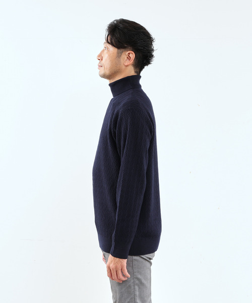 MEN'S MELROSE セーター ニット リンクスヘリンボーンタートルネック