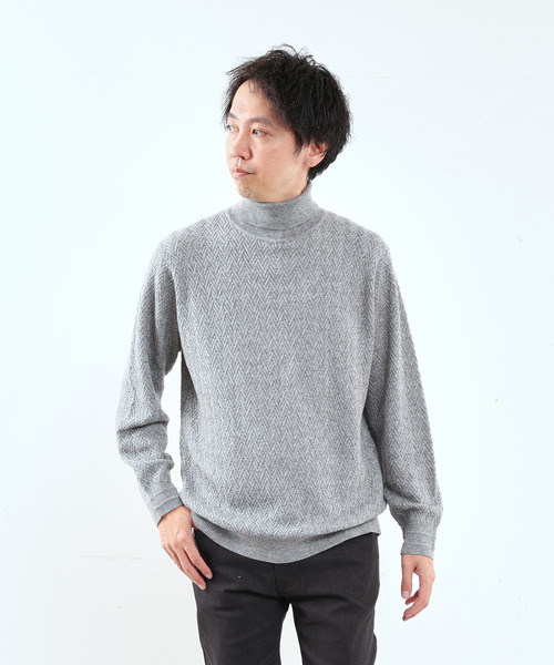 MEN'S MELROSE セーター ニット リンクスヘリンボーンタートルネック