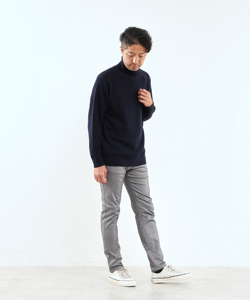 MEN'S MELROSE セーター ニット リンクスヘリンボーンタートルネック