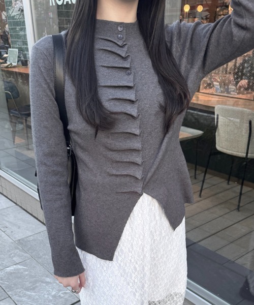 mellowneon（メロウネオン） tシャツ フリルボタンプチハイネック