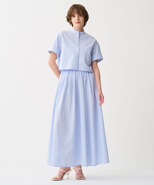 アドーア ナチュラルタイプライターブラウス シャツ 七分袖 水色 UNiPH＞ファンクショナルタイプライターブラウス | ADORE（アドーア