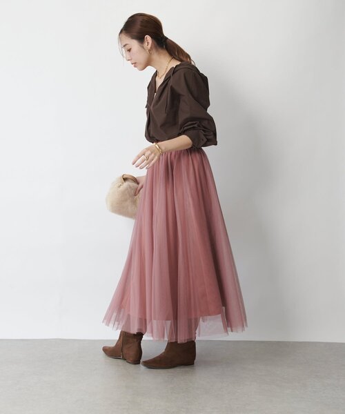 新品未使用！un dix cors 袖タックシャツ 1枚着にも羽織にも◎》リネンライクシアータックシャツ | un dix