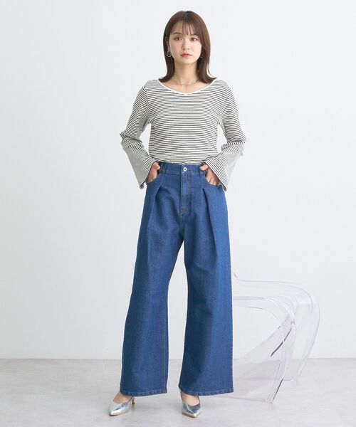 EARTH MUSIC&ECOLOGY レディース デニムパンツ Mサイズ earth music&ecology ジーンズ デニム デニムパンツ タック