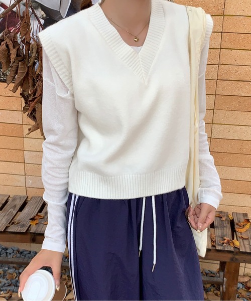 ベスト ジレ Vネックニットジレ レディース ベスト ジレ Vネックデザインニットベスト レディース