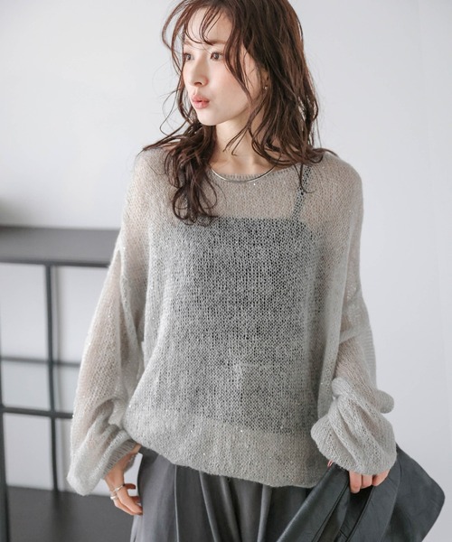 ニット セーター スパンコールモヘヤシアーニット　ニット・セーター レディース DRESSTERIOR ニット セーター スパンコールシアーニット