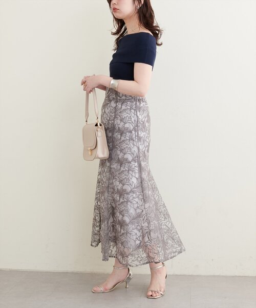 natural couture スカート osono長さ変えれるチュール刺繍レース