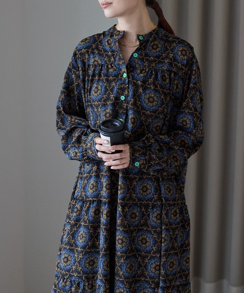 総柄ロングワンピース Lien Select ワンピース 総柄ロングシャツワンピース : ZOZOTOWN