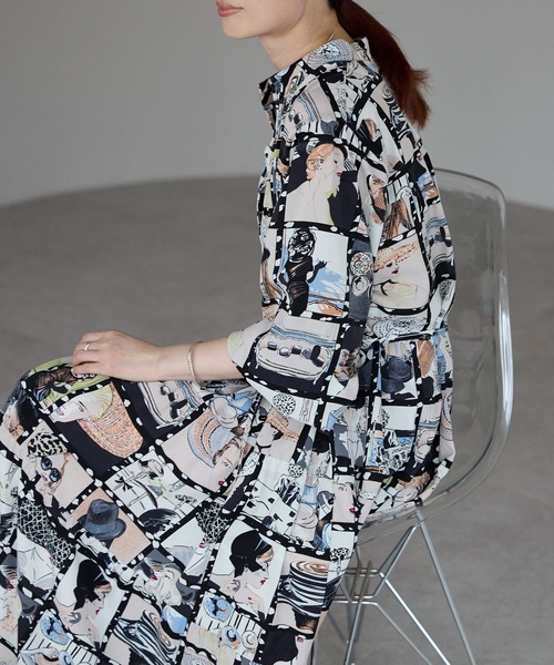 Lien Select ワンピース 半袖 総柄ロングシャツワンピース : ZOZOTOWN
