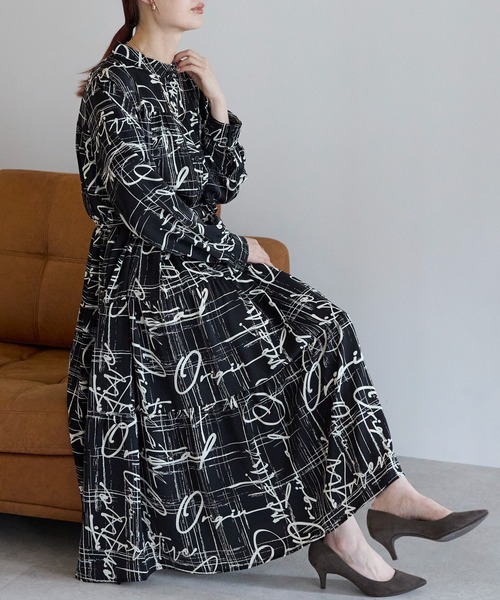 極美品　バーバリーロンドン　シルク100% ワンピース　総柄　シャツ　長袖 極美品】バーバリーロンドン シルク100 シャツワンピース ベルト