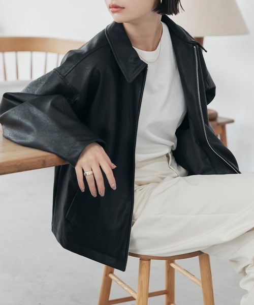 「andme」 ジップアップブルゾン L ブラック レディース_画像9