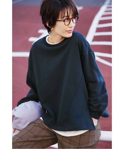 トレーナー スウェット ＩＥＤＩＴ　白をはさんで顔うつりＧＯＯＤ！　グログラン遣いスウエットと白Ｔシャツのインナーチラ見せ重ね着セット レディース