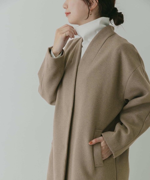 「KBF+」 ノーカラーコート ONE ブラウン レディース_画像3