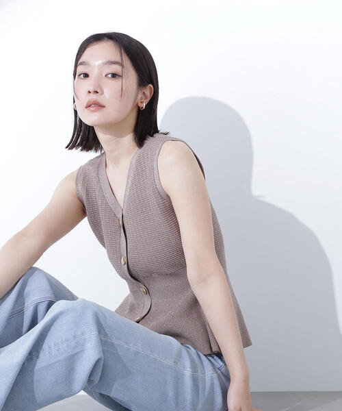 NATURAL BEAUTY BASIC ツイーディーペプラムニットジレ ツイーディーペプラムニットジレ | NATURAL BEAUTY BASIC