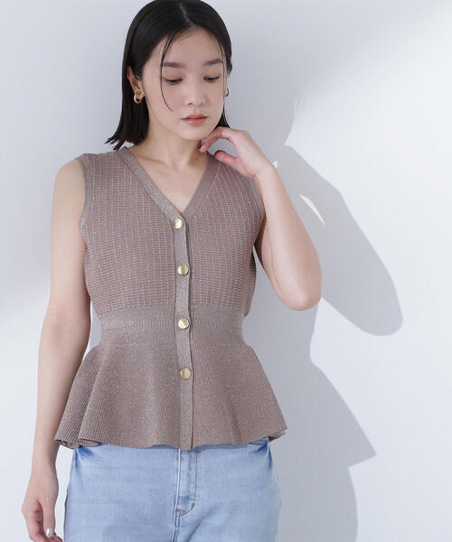 ニット セーター ツイーディーペプラムニットジレ レディース NATURAL BEAUTY BASIC ニット セーター ツイーディーペプラム