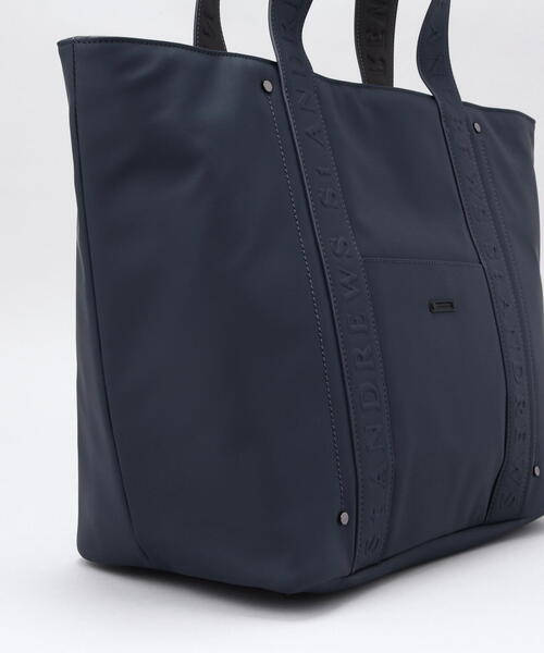 St ANDREWS ブラックトートバッグ　美品 St ANDREWS トートバッグ 「St ANDREWS」合皮エンボストートバッグ