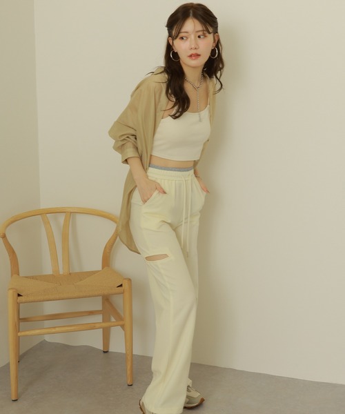 KAZU 他の方はお控え下さい パンツ side cutout easy wide pants /配色 サイド カットアウト