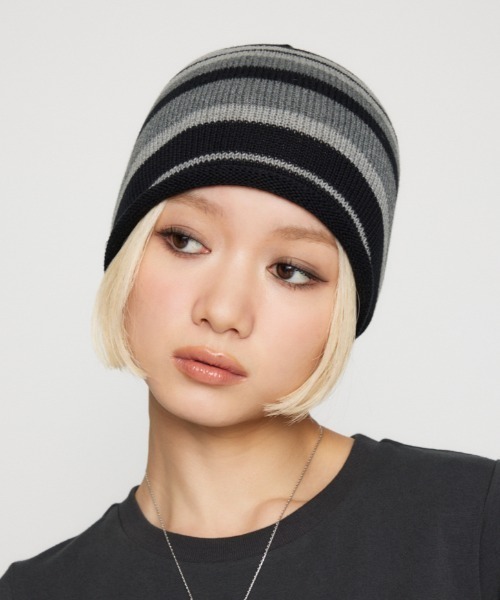 入荷now 安全 GEM LAGUA ニット帽 ビーニー LIKE BORDER ニットキャップ 帽子