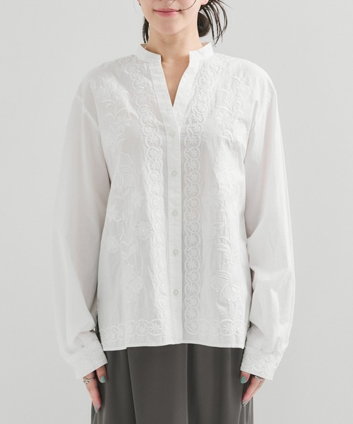 LE CERCLE par rope' ブラウス シャツ 刺繍スキッパーブラウス