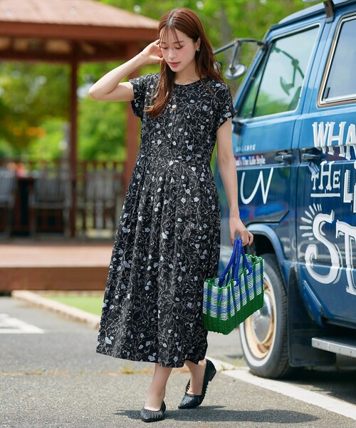Tiaclasse シャツワンピース リーフフラワー柄ワンピース : ZOZOTOWN