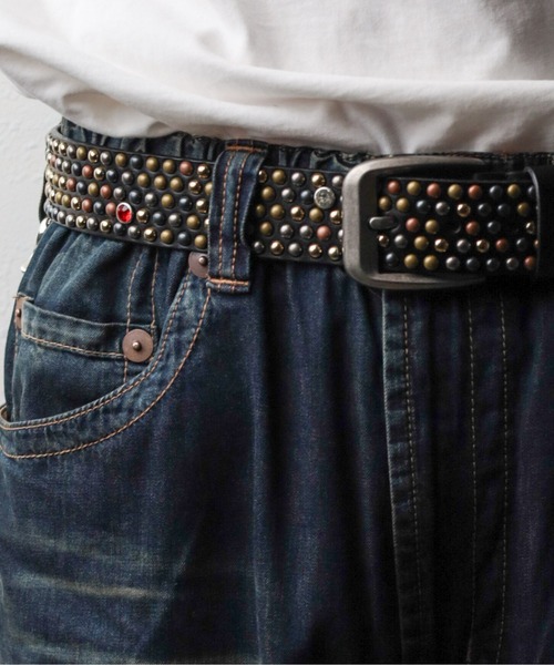 ARCHIVER ベルト 「Bk」本革 スタッズ ワイドレザーベルト メンズ