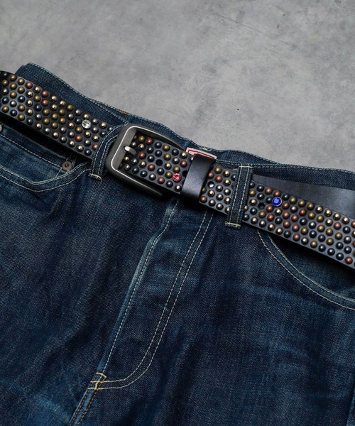 ARCHIVER ベルト 「Bk」本革 スタッズ ワイドレザーベルト メンズ