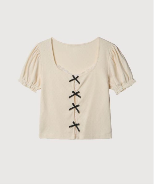 tシャツ Lace Docking Puff Sleeve T レディース