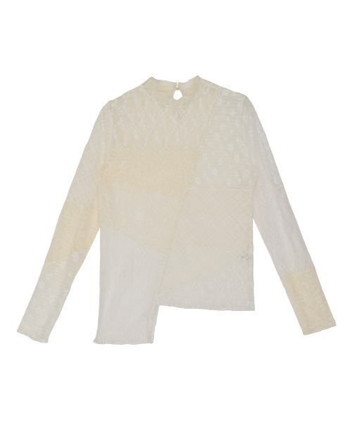 Ameri（アメリ） LACE PATCHWORK ASYMMETRY TOP レディース : ZOZOTOWN 