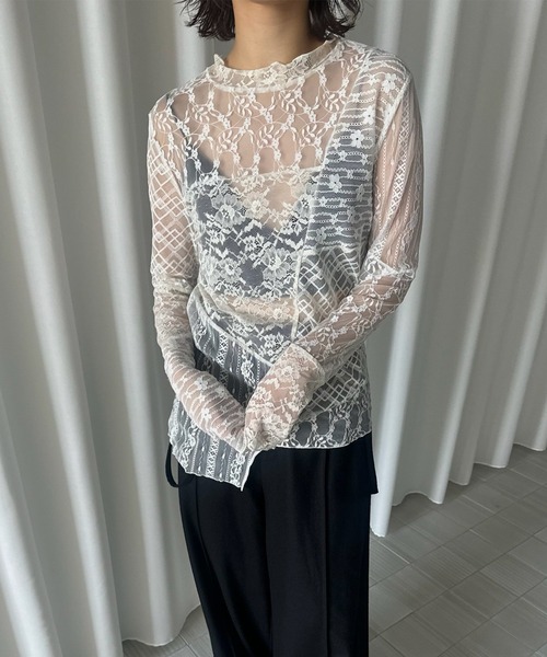 Ameri（アメリ） LACE PATCHWORK ASYMMETRY TOP レディース : ZOZOTOWN