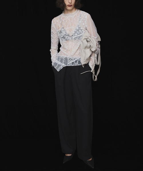 Ameri（アメリ） LACE PATCHWORK ASYMMETRY TOP レディース : ZOZOTOWN 