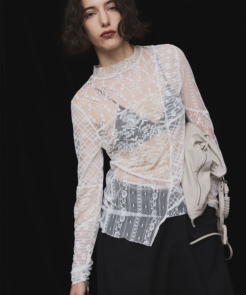 Ameri（アメリ） LACE PATCHWORK ASYMMETRY TOP レディース : ZOZOTOWN