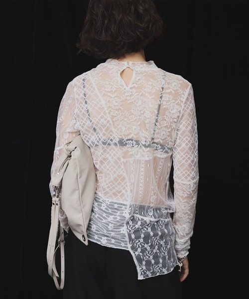 Ameri（アメリ） LACE PATCHWORK ASYMMETRY TOP レディース : ZOZOTOWN