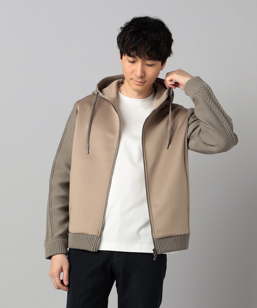 COMME CA MEN／ケーブルニットコンビ ジップアップパーカ Ｌsize COMME CA MEN（コムサメン） パーカー ニットコンビ ジップアップ