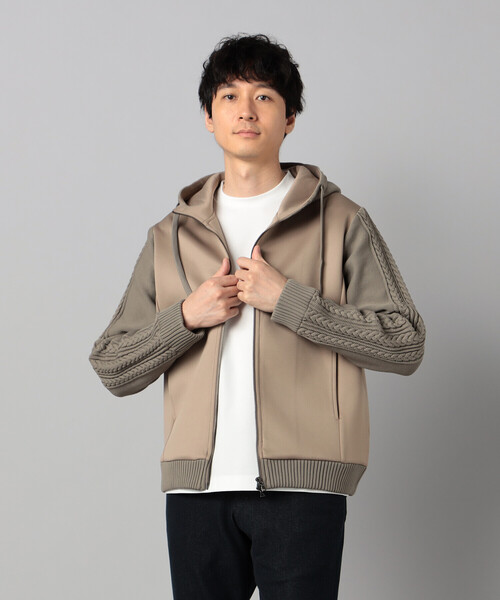 COMME CA MEN／ケーブルニットコンビ ジップアップパーカ Ｌsize COMME CA MEN（コムサメン） パーカー ニットコンビ ジップアップ