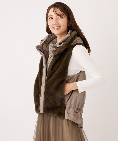 【DAMA 】ホワイトラクーンファー　編込ニットドッキングジレ　グレイッシュ　M TO BE CHIC（トゥー ビー シック） ベスト ジレ フェイクファー