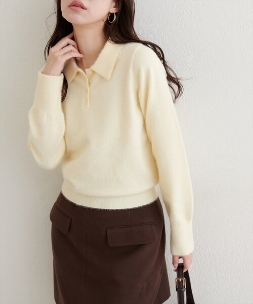 natural couture ニット セーター 「WEB限定」ふわシャギー衿付き