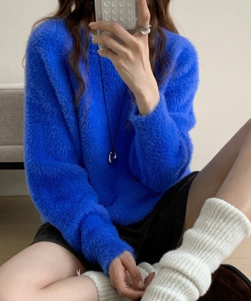 ReRe ニット セーター ふわふわ素材ニットトップス レディース