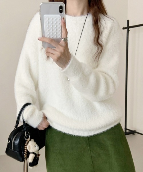 ReRe ニット セーター ふわふわ素材ニットトップス レディース