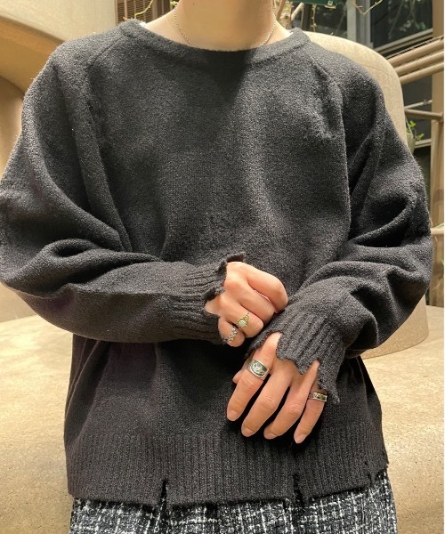 「MandO(Auntie Rosa)」 長袖ニット LARGE ブラック メンズ_画像6
